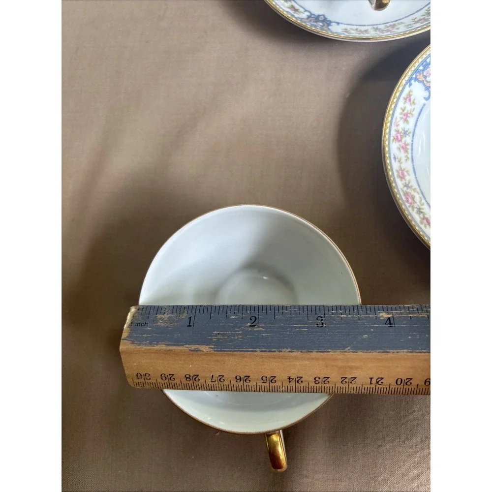 3 Sets Vintage Noritake Nippon China The Malay Cups & Saucers Blue Pink Flowers